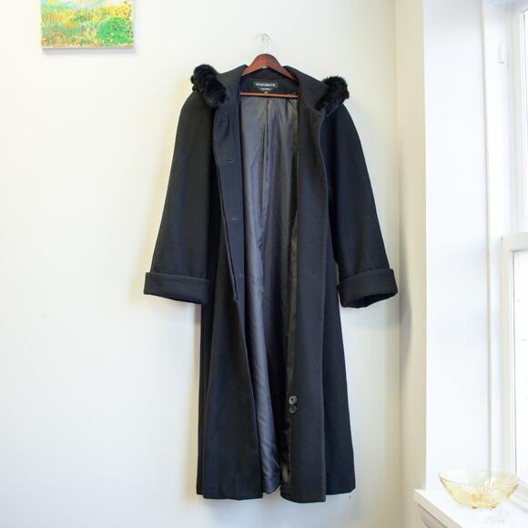 Black Wool Dress Coat with Hood Size 12 - Picture 7 of 9